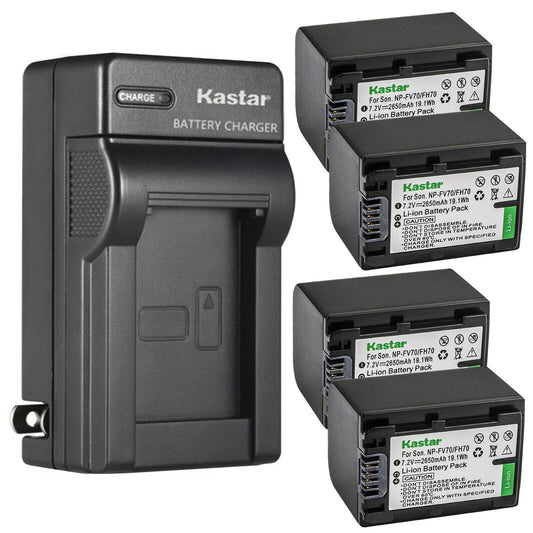 Kastar 4-Pack Battery and AC Wall Charger Replacement for Sony HDR-CX280, HDR-CX290, HDR-CX300, HDR-CX305, HDR-CX320, HDR-CX330, HDR-CX330E