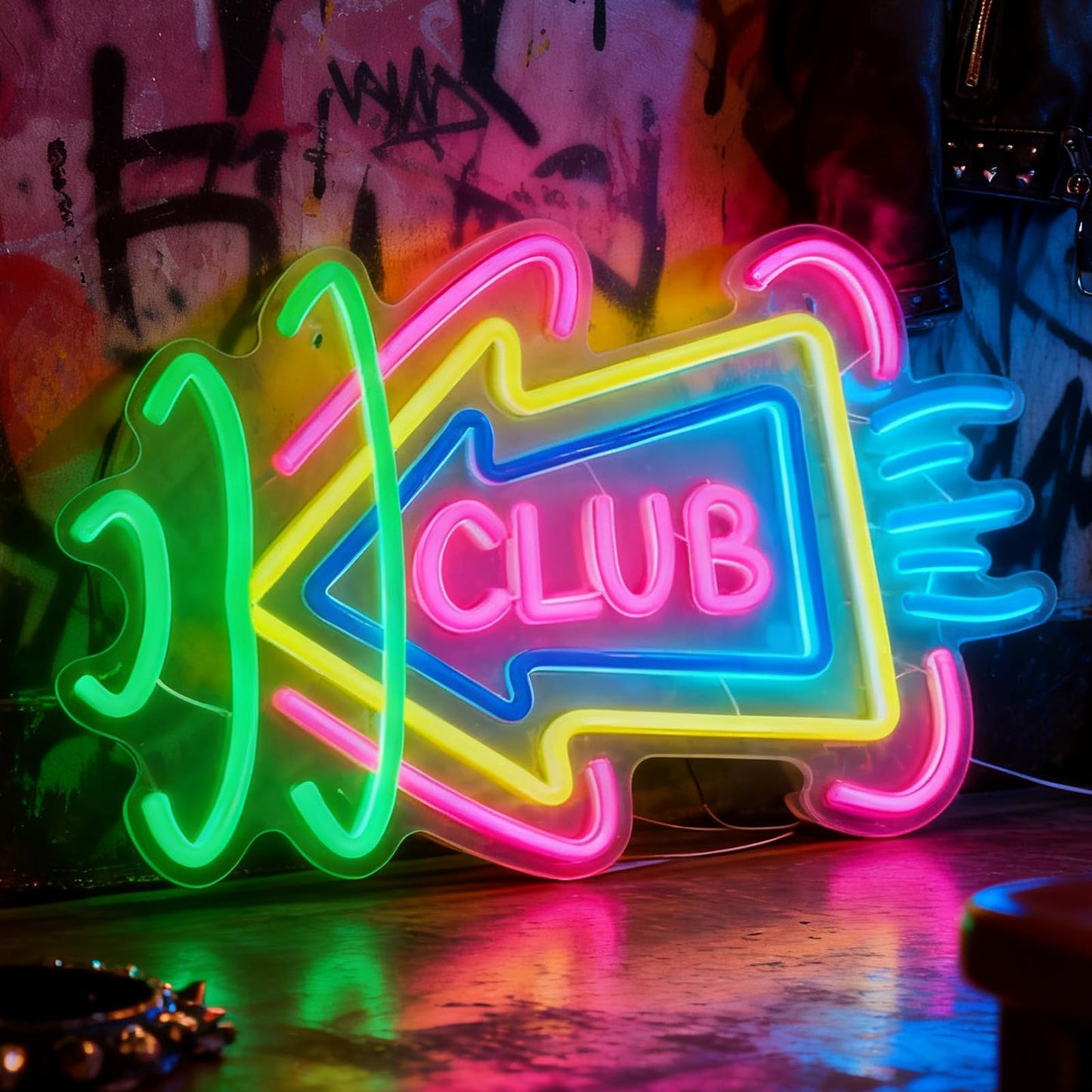 Club Arrow LED Neon Sign, Nightclub Bar Decor Pub Lounge Sign USB Powered Decorative Neon Light for Party Entrance Home Living Room Wall Table Accent