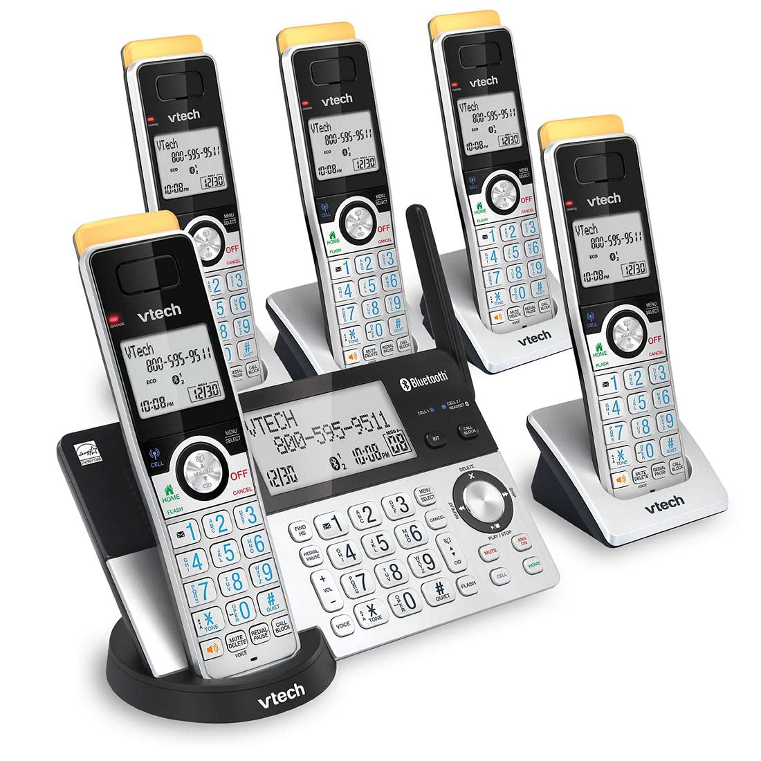 VTech Super Long Range 5 Handset DECT 6.0 Cordless Phone for Home with Answering Machine, 2300 ft Range, Call Blocking, Bluetooth, Headset Jack, Power