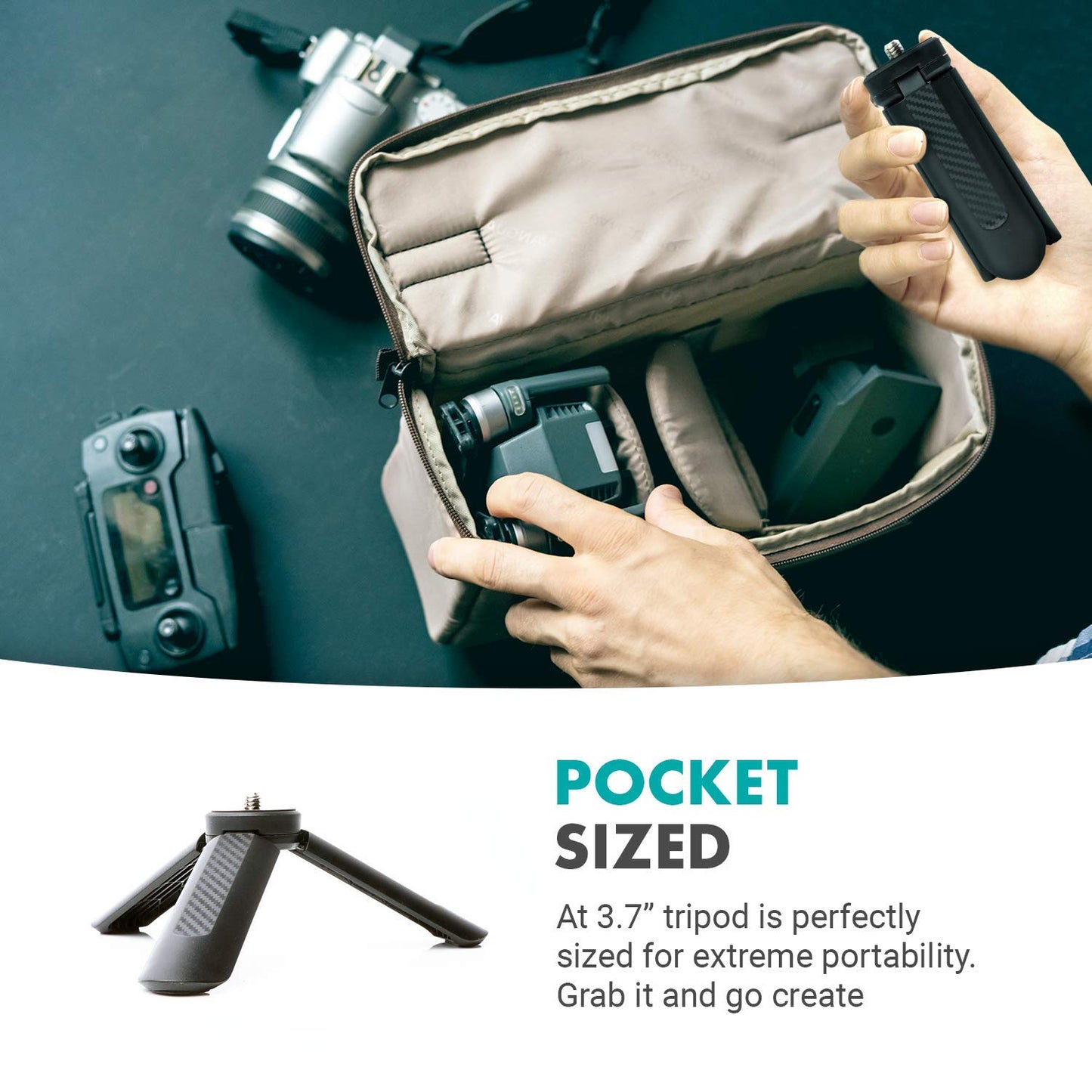 Movo TR-1 Compact Mini Tabletop Tripod/Hand Grip with 1/4" Screw and Folding Feet. Compatible with GoPro, DSLR, Camera, Osmo, Pocket Projector, Zoom