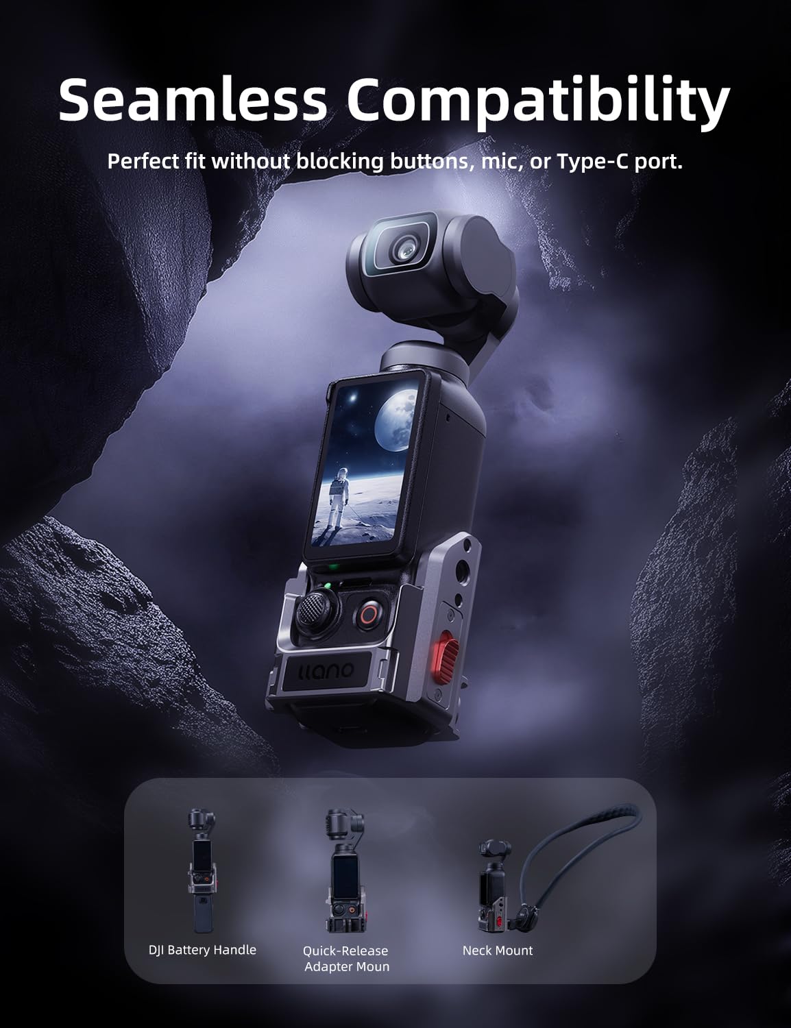 llano Aluminium Protective Cage for DJI Osmo Pocket 3, Expansion Adapter Accessories Frame with Quick-Release Lock, Lightweight Camera Cage with 1/4''