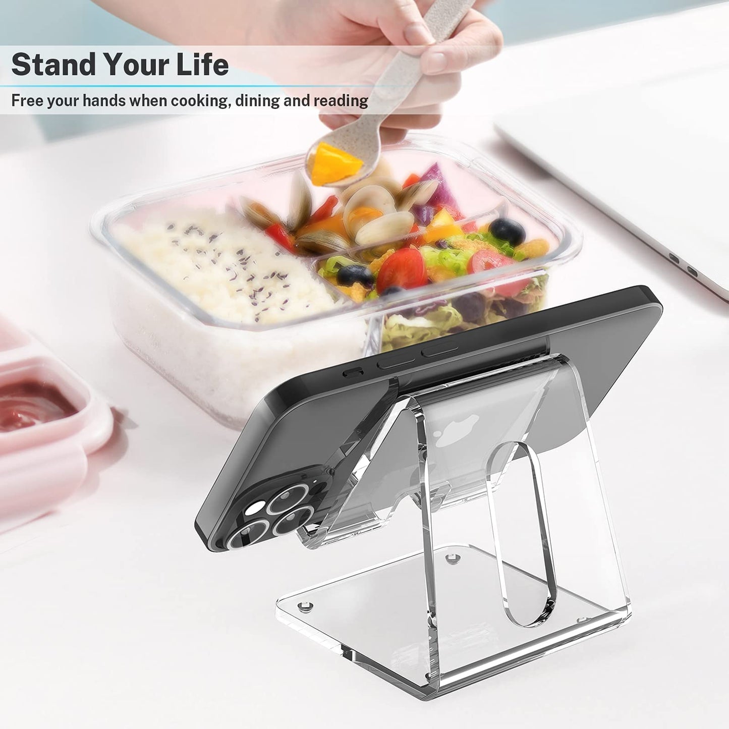 Crpich Acrylic Cell Phone Stand, Portable Phone Holder, Clear Phone Stand for Desk, Compatible with Phone16 15 14 13 12 Pro Max 11 Xr Plus SE, Switch