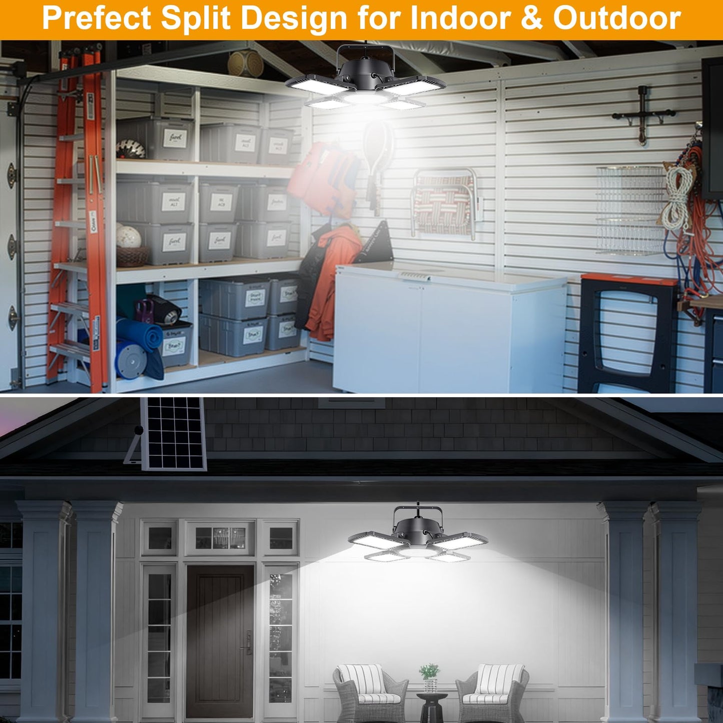 Auzev Solar Shed Light Indoor Outdoor Upgrade 176 LED 4 and 1 Heads Solar Powered Motion Sensor Pandent Daytime Work Lights with 4 Modes Remote