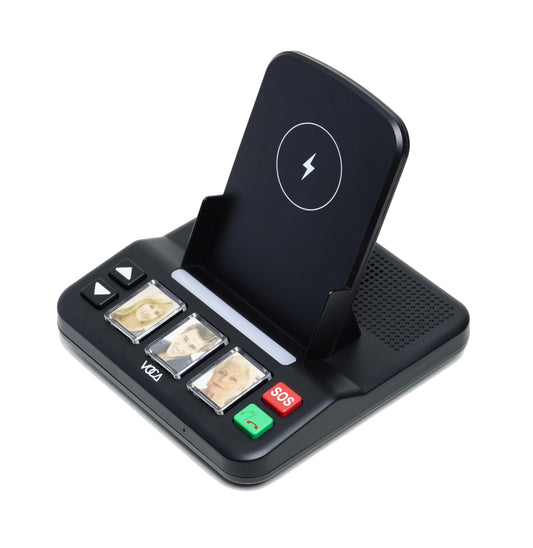 VOCA EC100 Cell phone stand with Wireless Speaker, 3 Speed-Dial Photo Buttons, Emergency Call, SOS Button, Speed Dial, Hands-Free, Easy Setup