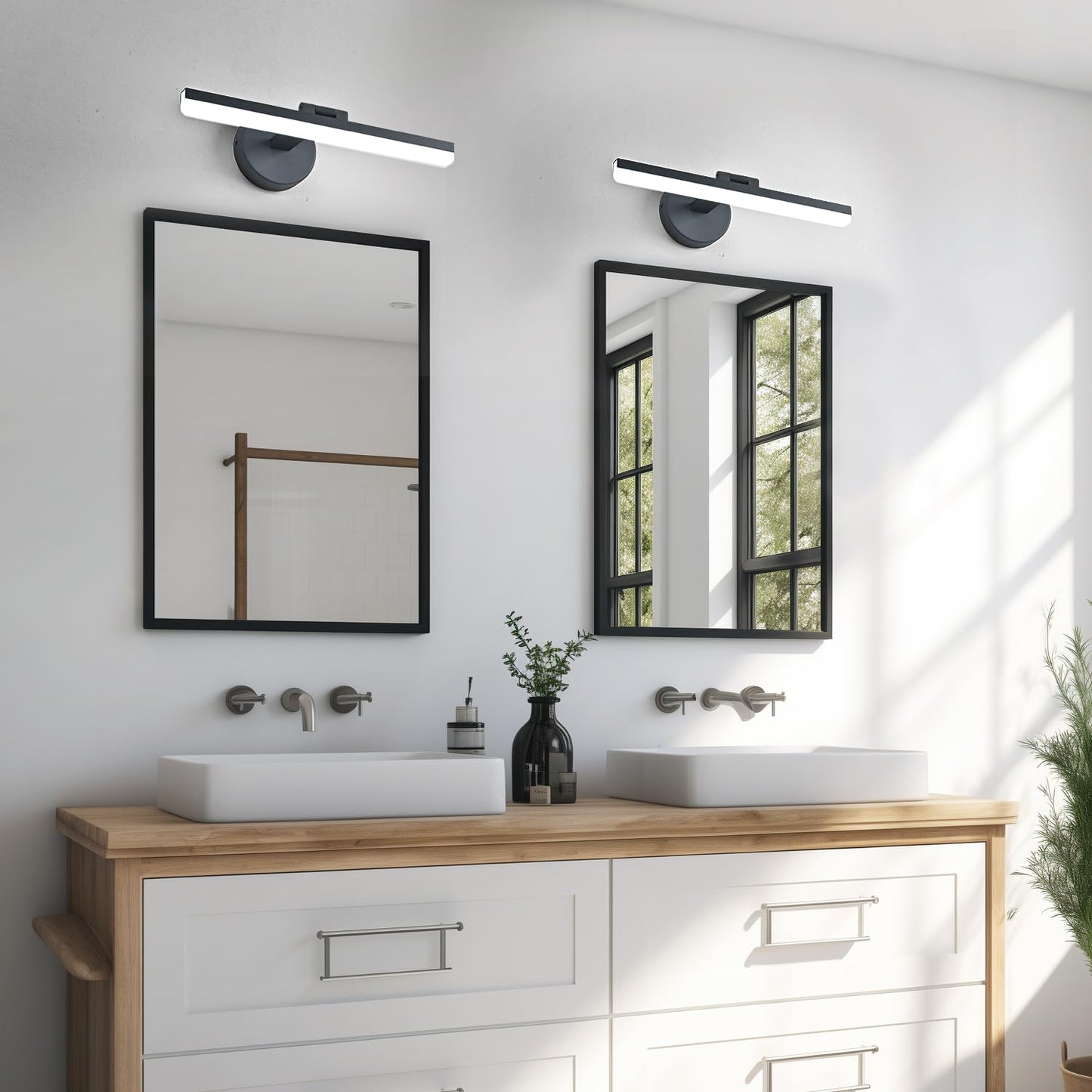 ZHUOER LED Modern Black Bathroom Vanity Lighting Fixtures Over Mirror 16inch Matte Black Wall Lighting Fixtures for Bathroom(White Light 6000K)