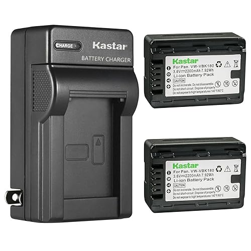 Kastar 2-Pack Battery + AC Wall Charger Replacement for Panasonic VW-VBK180 VW-VBK360 VW-VBL180 VW-VBL180PPK VW-VBL090 VW-VBL090PPK VWVBK180 VWVBK360