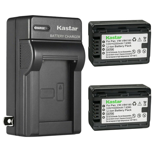 Kastar 2-Pack Battery + AC Wall Charger Replacement for Panasonic VW-VBK180 VW-VBK360 VW-VBL180 VW-VBL180PPK VW-VBL090 VW-VBL090PPK VWVBK180 VWVBK360