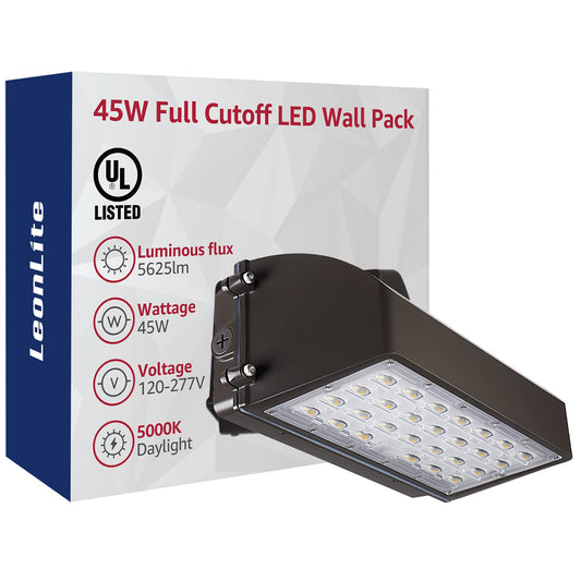LEONLITE Full Cutoff LED Wall Pack, 45W 5625LM, UL Listed Dimmable LED Wall Pack Light, 120-277V IP65, Adjustable Outdoor Wall Lighting for Building