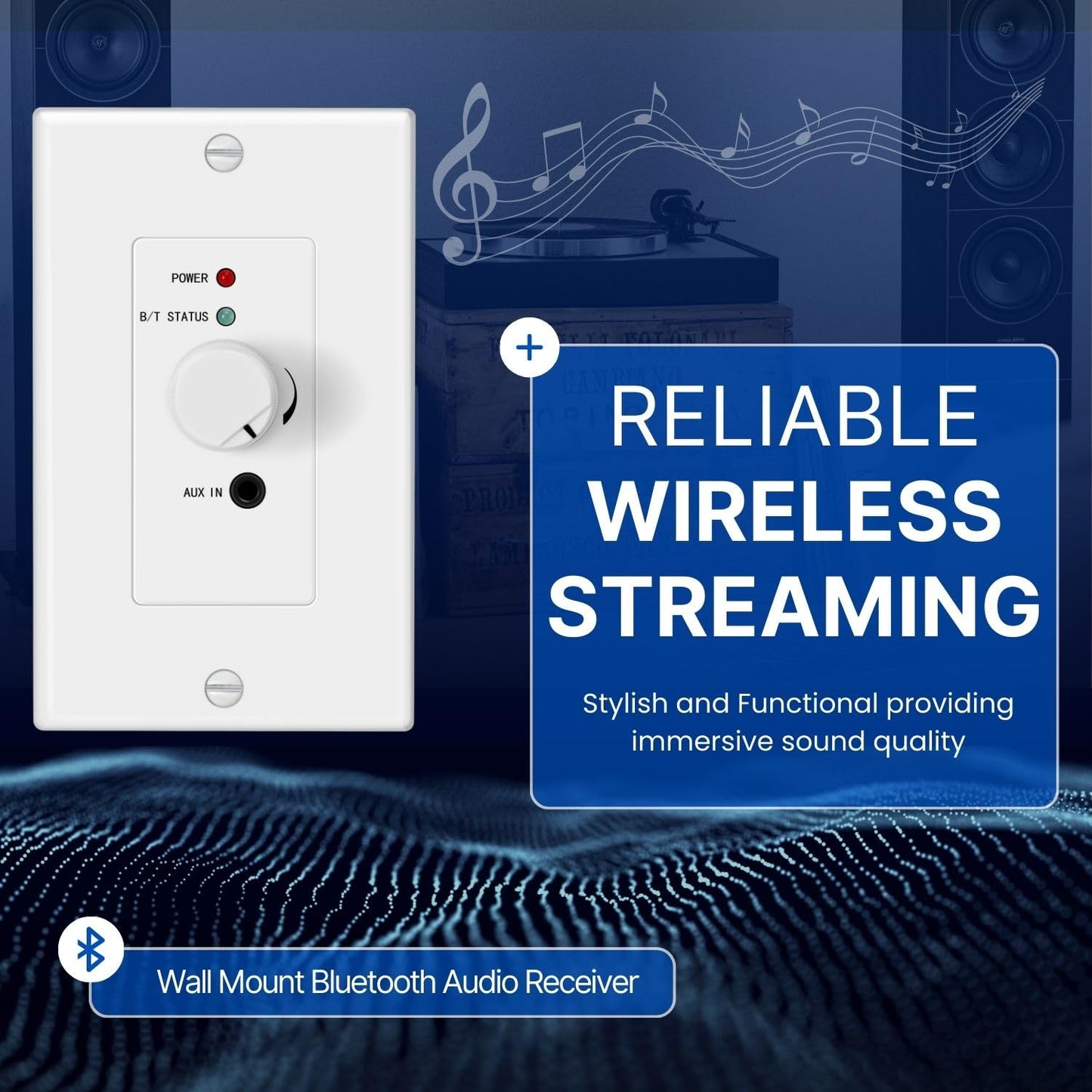 TNP Bluetooth Audio Receiver Wall Plate Mount with Subwoofer Output - 120W BT 5.0 aptX Stereo Amplifier with 3.5 mm AUX Input, Volume Control