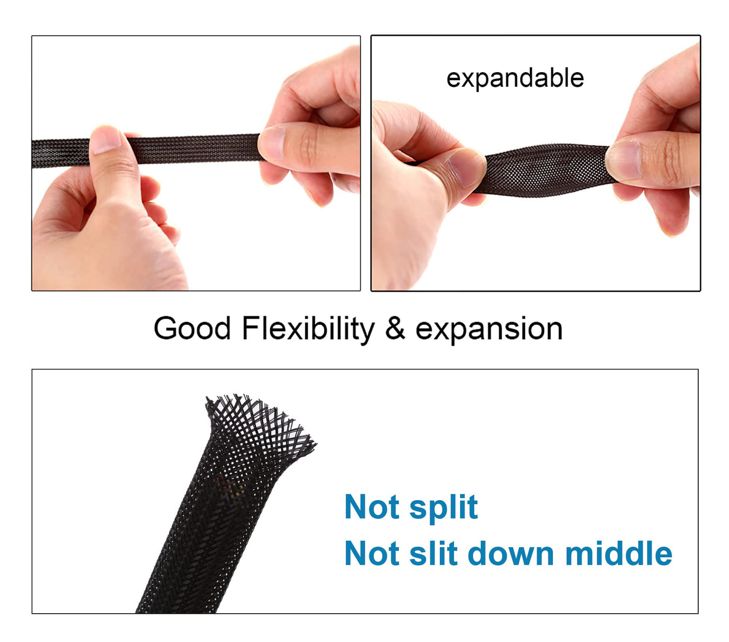 100ft - 1/2 inch PET Expandable Braided Sleeving - Black - Alex Tech Braided Cable Sleeve