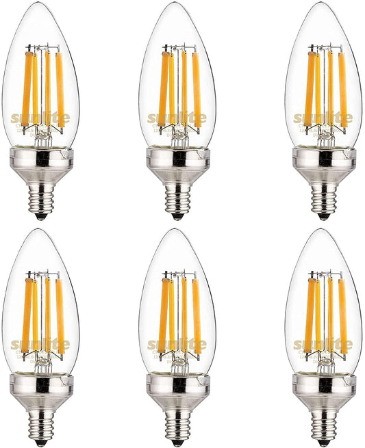 Sunlite 40273 LED Edison B11 Torpedo Tip Chandelier Light Bulb, 7.5 Watts (60 W Equivalent), 810 Lumens, Candelabra E12 Base, Dimmable, ETL Listed