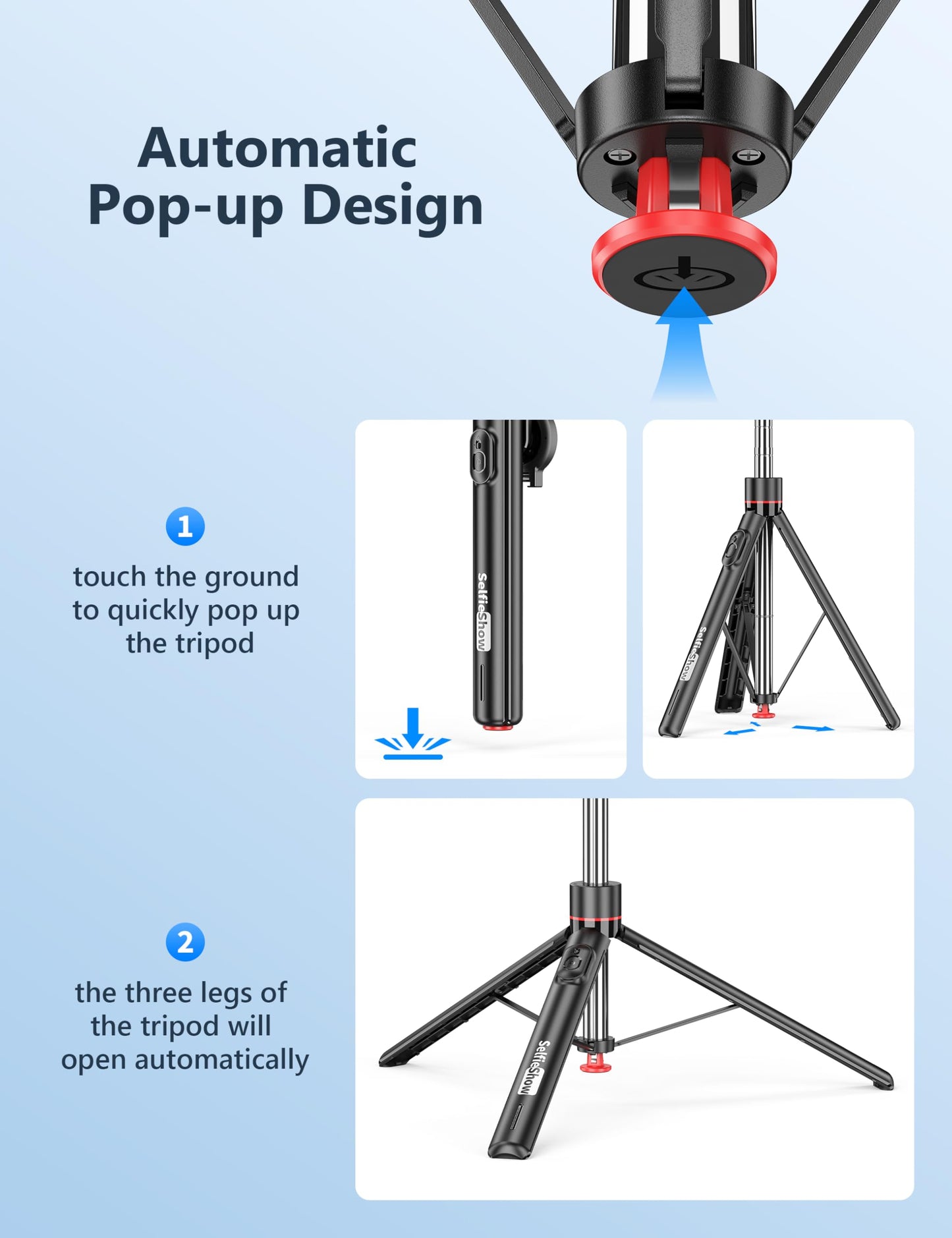 70'' Magnetic Automatic Selfie Stick Travel Tripod for Cell Phone, Auto Opening Phone Tripod Stand with Magnetic Remote, 360° Rotatable Extendable
