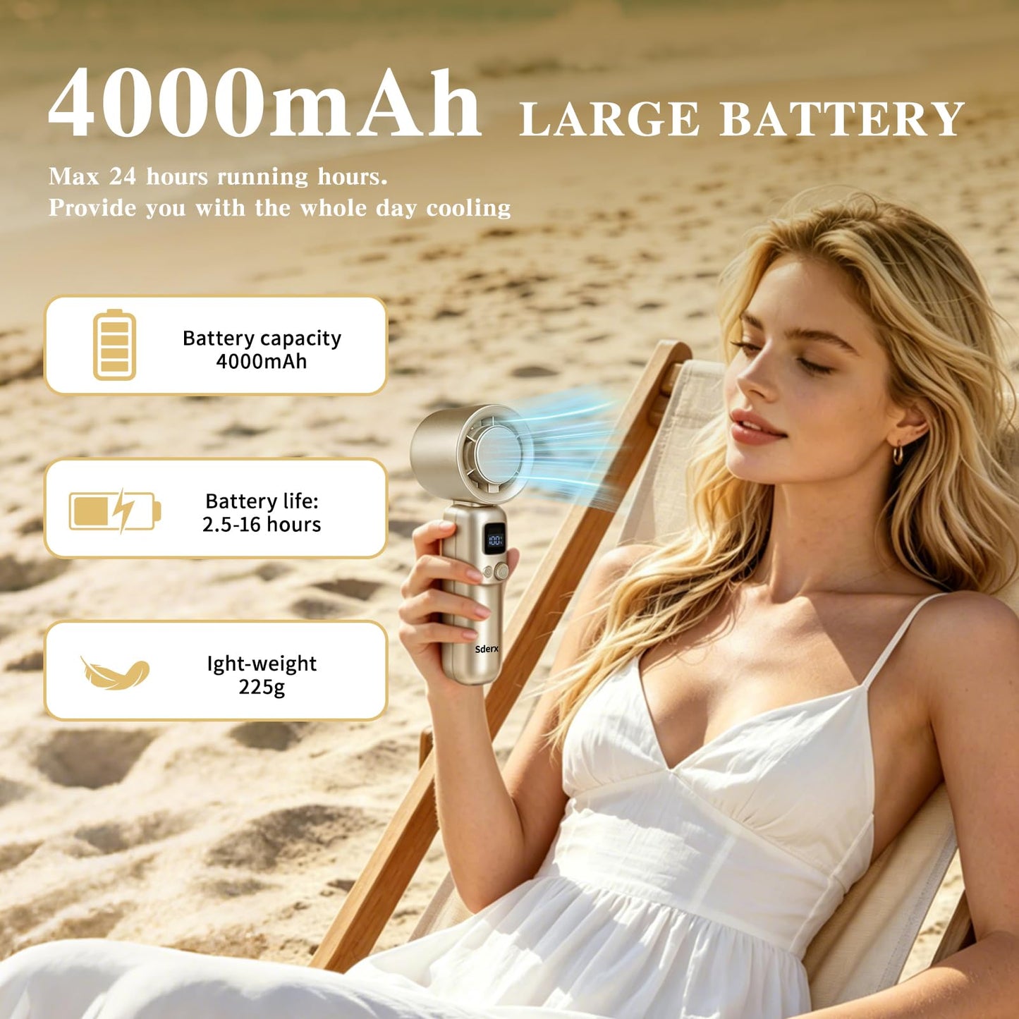Sderx Handheld Fan, 4000mAh Ice Cooling Turbo Fan with Battery Display