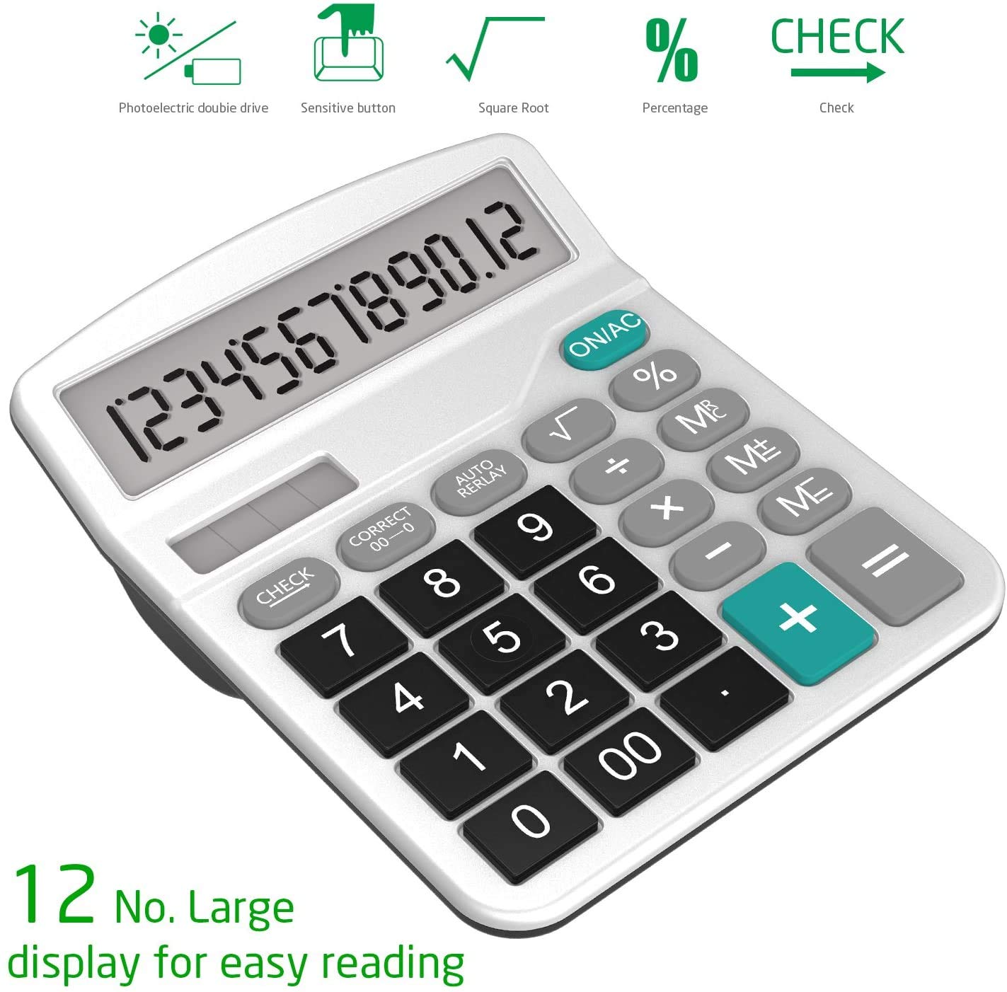 Calculator, Splaks 2 Pack Standard Functional Desktop Calculators Solar and AA Battery Dual Power Electronic Office Calculators with 12-Digit Large
