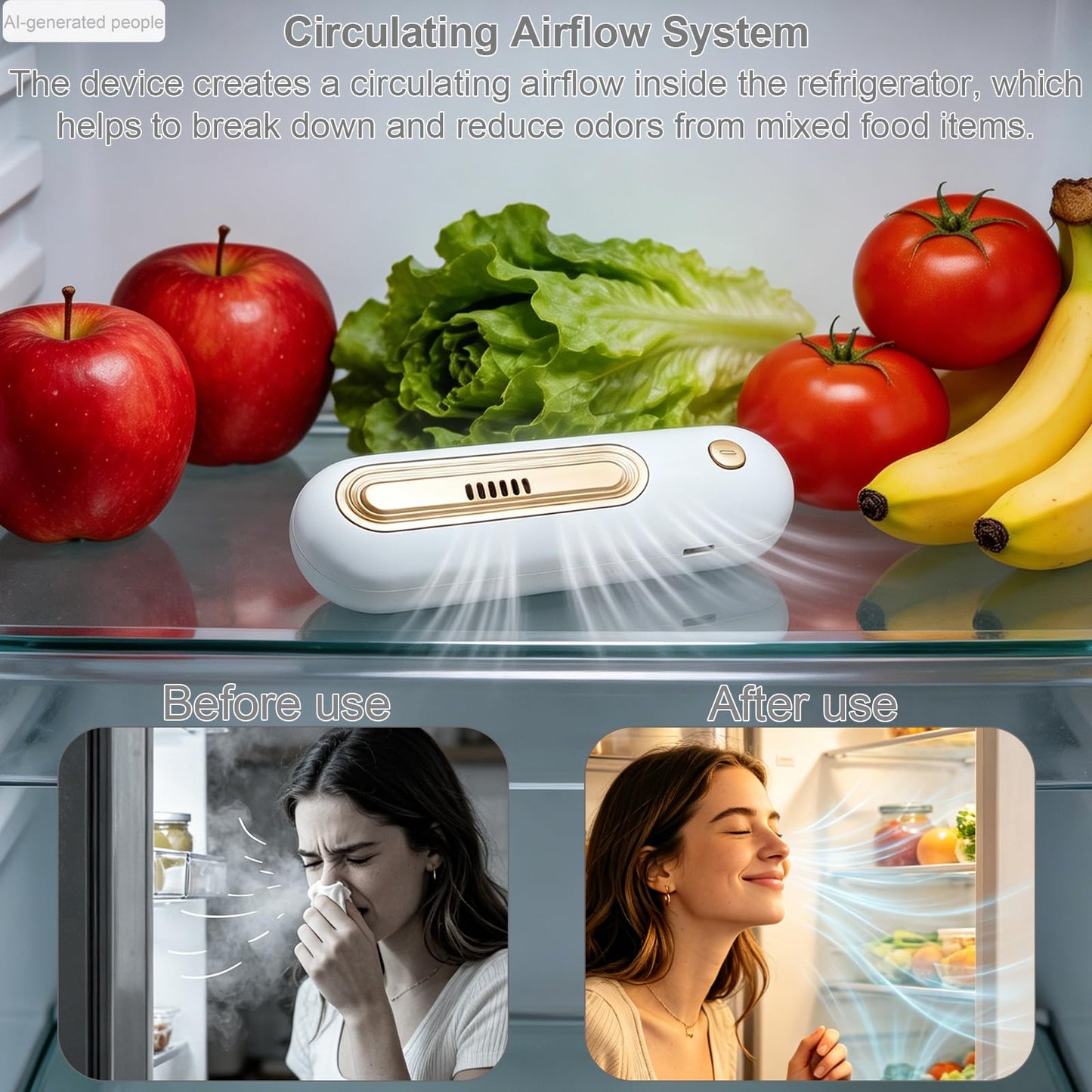 Refrigerator Purifier, Fridge Deodorizer Odor Reducer with Dual Mode, Rechargeable and Portable for Multi-Use in Fridges, Shoe Cabinets, and Wardrobes