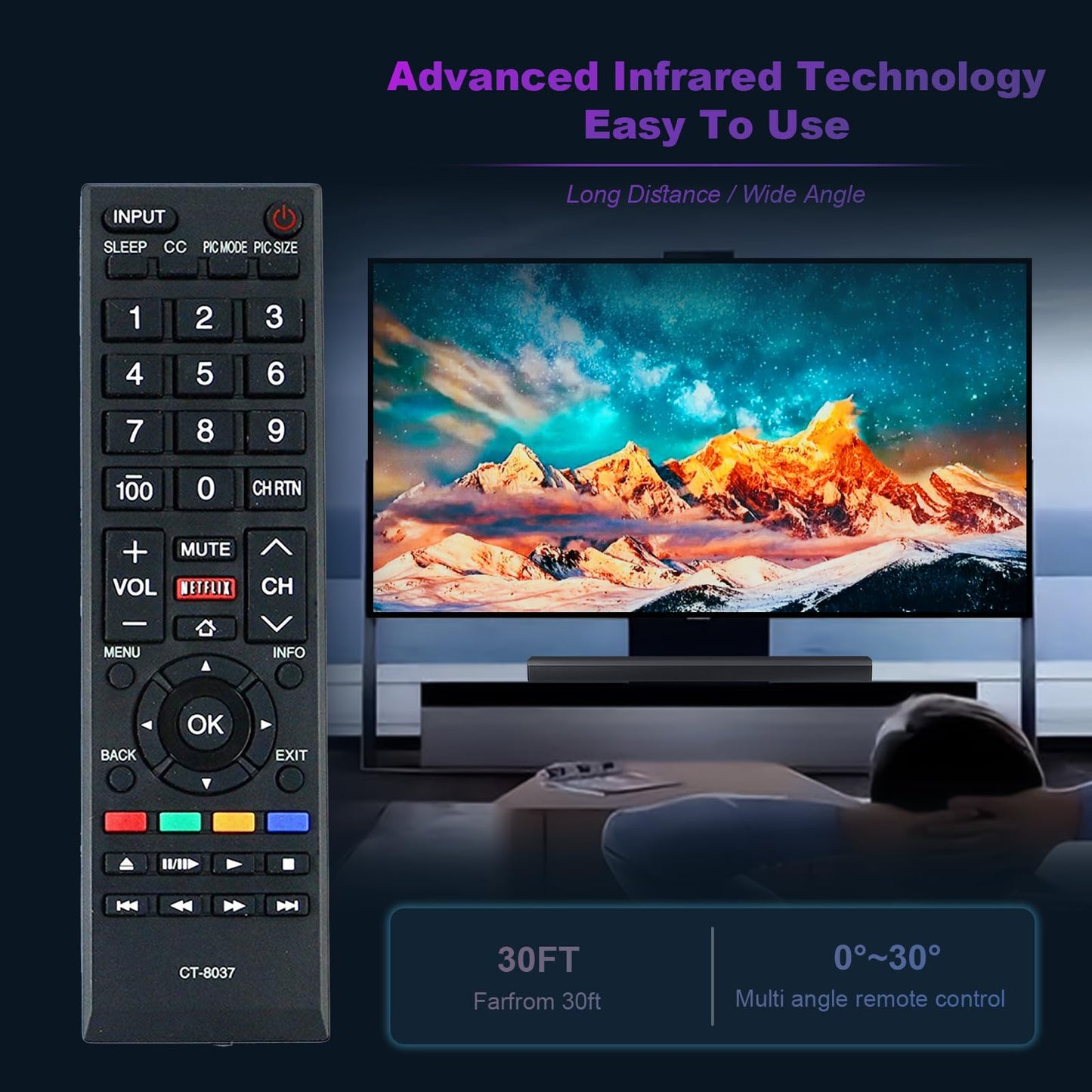 New CT-8037 Replaced Remote Compatible with Toshiba LED SMART HDTV 40L3400 40L3400U 58L5400 65L5400 50L3400 40L3400UC 50L3400U 50L3400UC 58L5400U