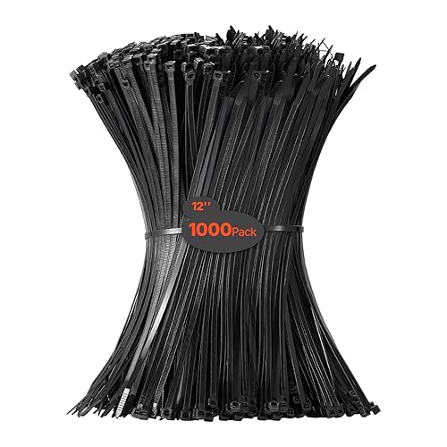 VEVOR 1000 Pack Cable Zip Ties, 12-inch Heavy Duty Cable Wire Ties with 50LBS High Tensile Strength, Multi-Purpose Self-Locking Nylon Tie Wraps, Heat