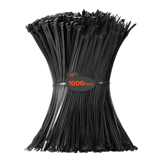 VEVOR 1000 Pack Cable Zip Ties, 12-inch Heavy Duty Cable Wire Ties with 50LBS High Tensile Strength, Multi-Purpose Self-Locking Nylon Tie Wraps, Heat