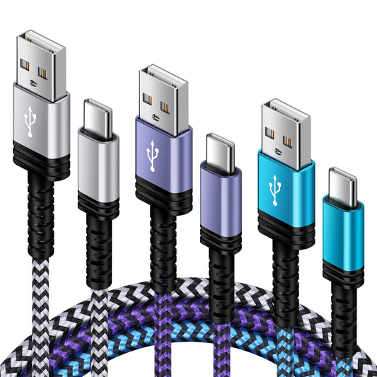 USB-A to USB C Charger Braided Cord 3Pack 3/6/10FT Long USB A to Type C Charger Cable Fast Charging for Samsung Galaxy S25 S24 S23