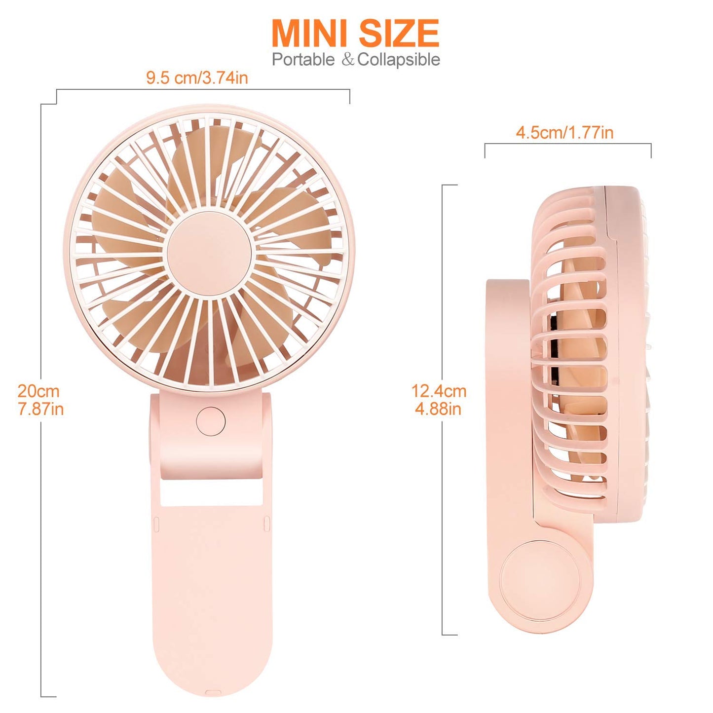 TriPole Mini Handheld Fan USB Portable Fans Rechargeable Battery Operated Foldable Desk Fan 3 Speed Hanging Personal Fan for Home Office Indoor Use