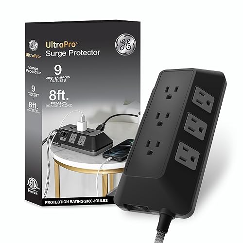 GE UltraPro 9-Outlet Surge Protector, 8', Black
