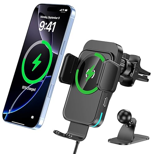 bokilino Wireless Car Charger, 15W Fast Charging [Auto Clamping] [Auto Alignment] Phone Holders for Your Car Dashboard Windshield Air Vent Car