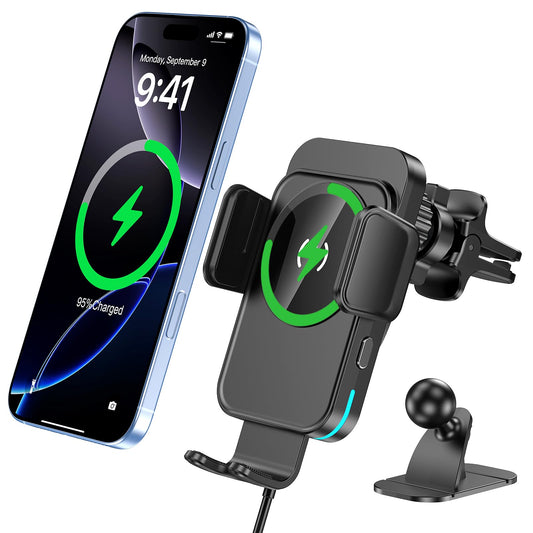 bokilino Wireless Car Charger, 15W Fast Charging [Auto Clamping] [Auto Alignment] Phone Holders for Your Car Dashboard Windshield Air Vent Car