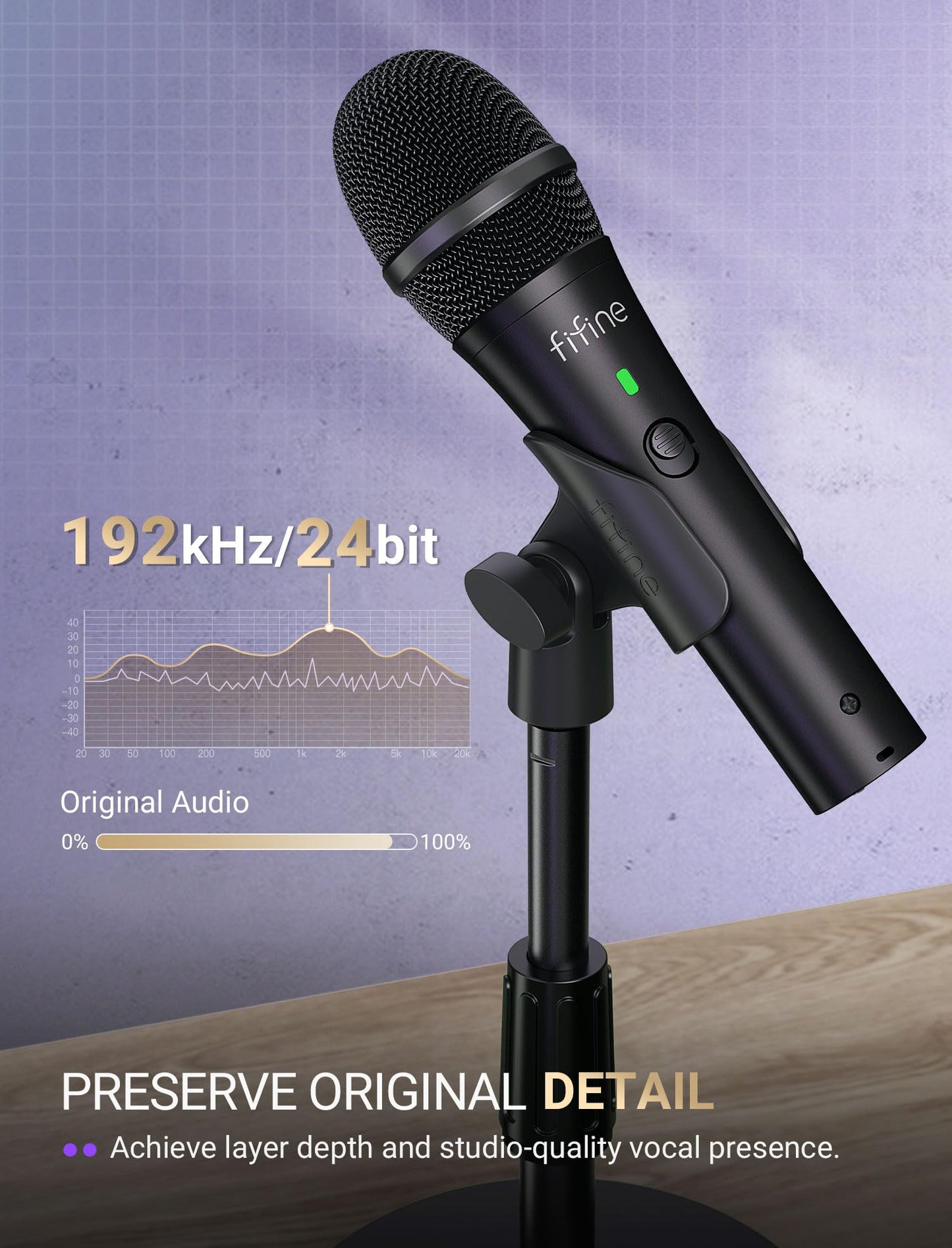 FIFINE USB/XLR Dynamic Microphone for Podcast Recording, Studio Handheld Mic Set with Desktop Stand for Vocal, Voice Over, Streaming, Black-AmpliTank