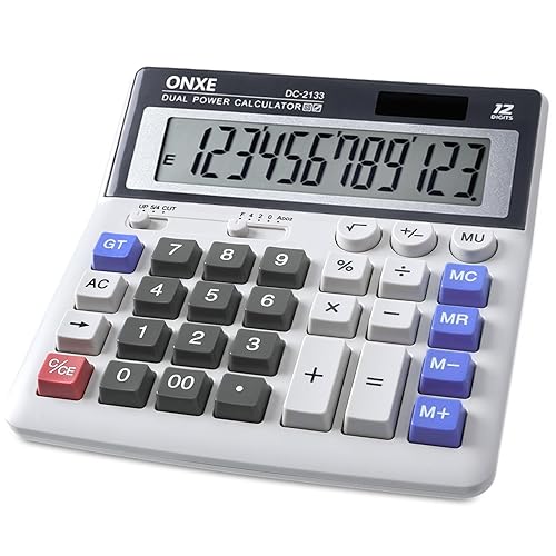ONXE 12 Digit Desk Calculator,Calculators Desktop with Extra Large 4.9" LCD Display & Big Buttons, Solar & Battery Dual Power, Standard Basic 4