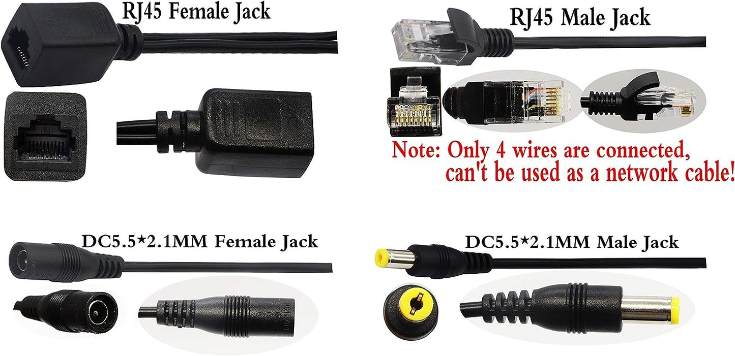 zdyCGTime Passive PoE Injector and PoE Splitter Kit with RJ45 Ethernet and Power via DC 5.5x2.1 mm F/M Adaptor Connector?Black 4 Pairs