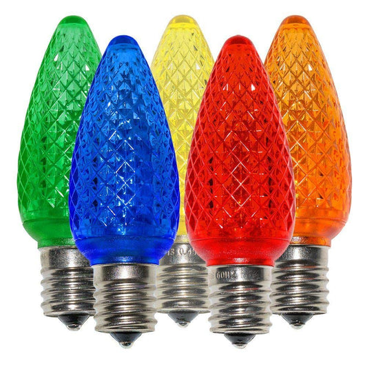 25 Pack Multicolor C9 Faceted LED Christmas Light Bulbs for Indoor and Outdoor Use E17 Base Commercial Grade Bulbs