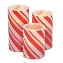 Mark Feldstein & Associates Candy Cane Stripe Holiday LED Flameless Pillar Candles, Set of 3, 6 Inch