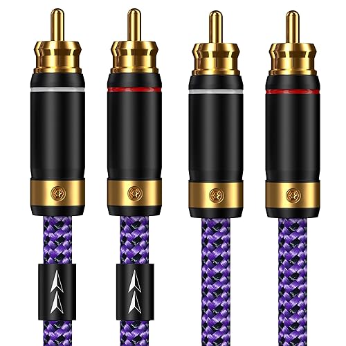 Veimeitk 2 RCA to 2 RCA Audio Cable Heavy Duty 24K Gold-Plated Pure Copper Shell Oxygen-Free Copper for Home Theater HDTV Amplifiers Hi-Fi Systems