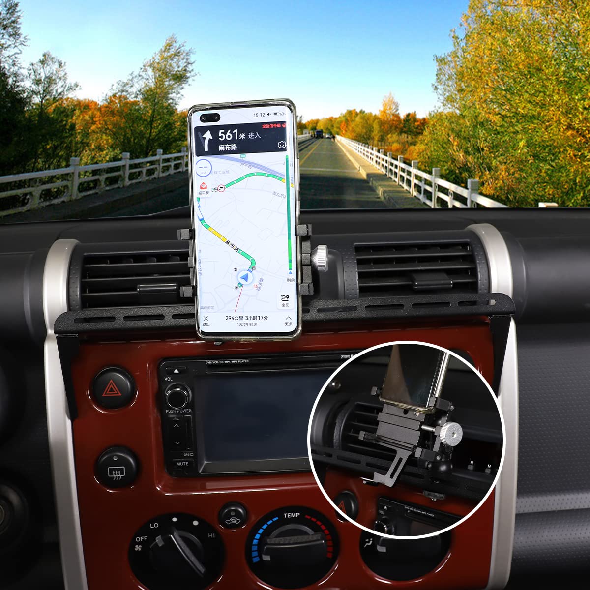 LLKUANG Car Instrument Panel Track Mobile Phone Holder Trim for Toyota FJ Cruiser 2007-2021 Central Control Air Vent Multifunctional Mobile Phone