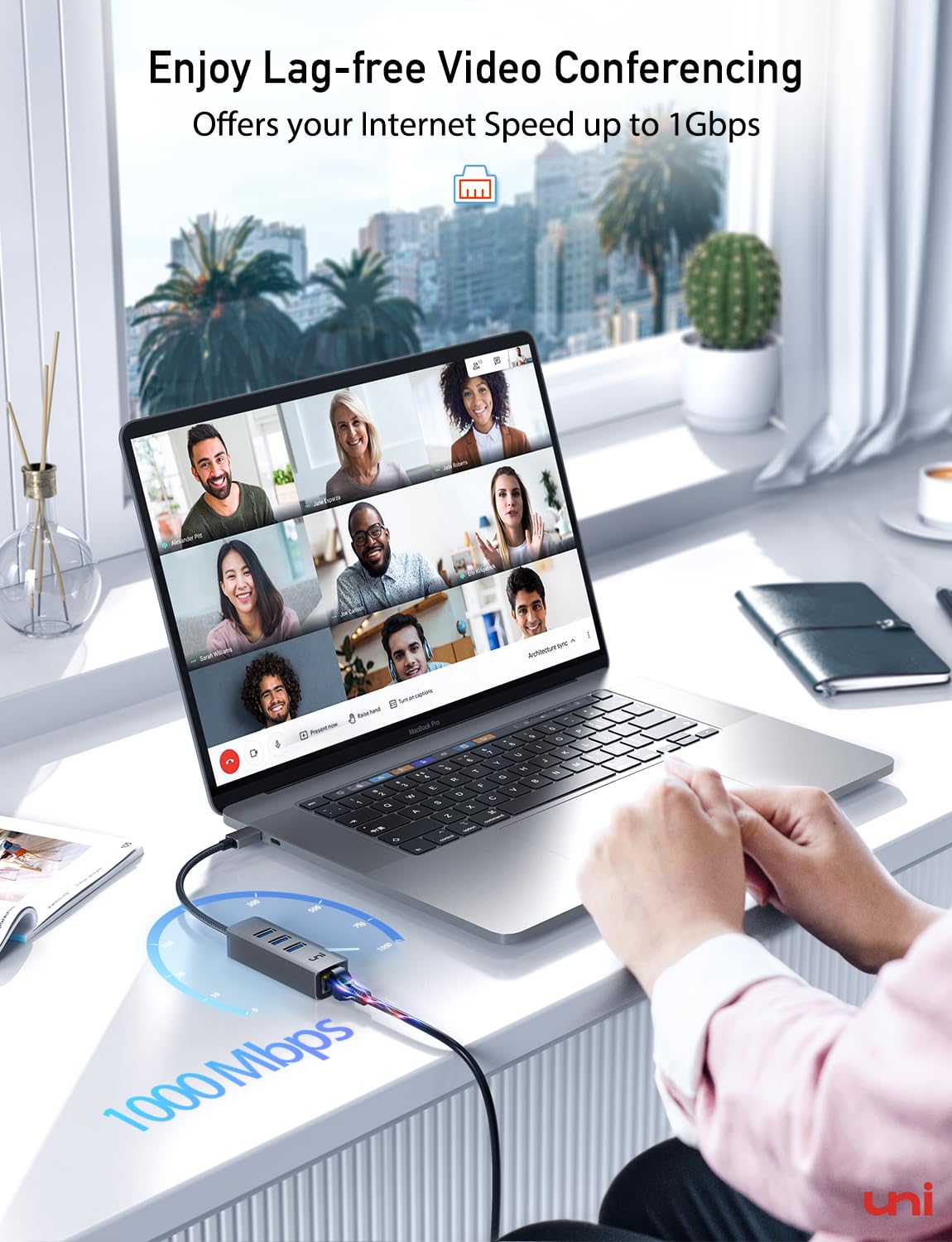 uni USB-C to Ethernet Adapter, USB C HUB Ethernet 1Gbps with USB 3.0 4IN1, [Thunderbolt 4/3 Compatible] USB C to Network Adapter for MacBook Pro/Air