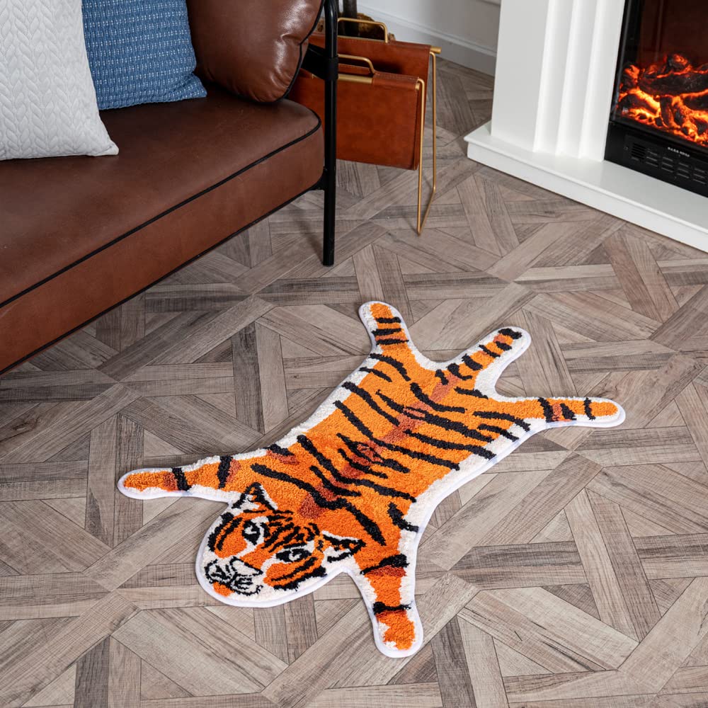 ZSCYD-yingda1992 Tiger Shaped Rug Animals Bath Mat Area Rug Non-Slip Door Mat for Bedroom Bathroom Kitchen Cartoon Area Rug for Tub Soft Bathmat Home…
