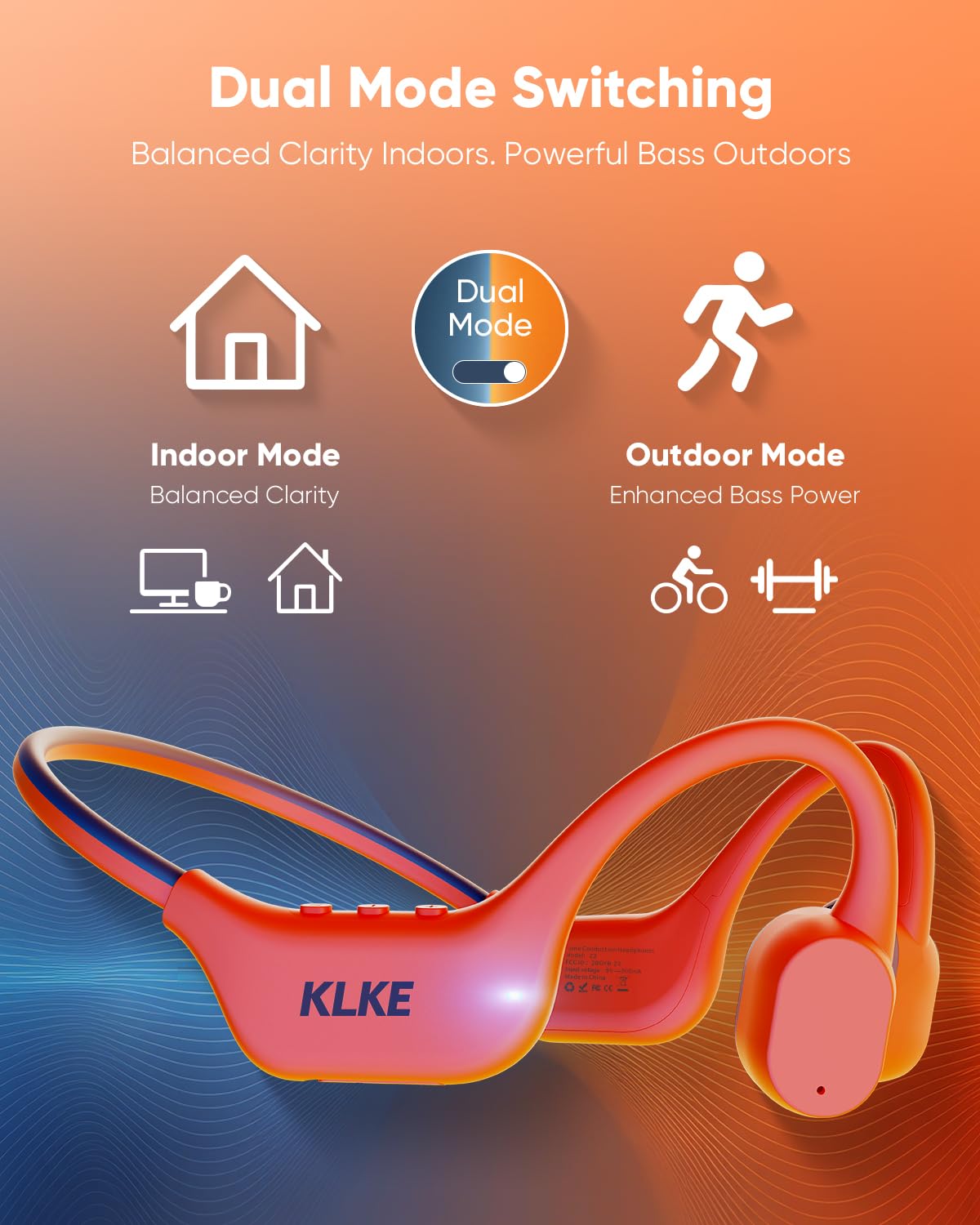 KLKE Open-Ear Bone Conduction Headphones with Mic, Sports Headset