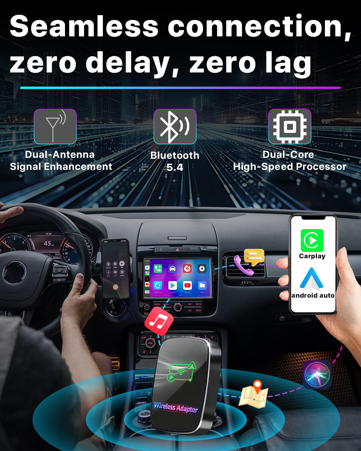 Omeyo Wireless CarPlay Adapter for CarPlay & Android Auto, Auto Connect 2026 Wireless Upgrade, Plug & Play 5.8GHz WiFi in 10s, Stable No Lag