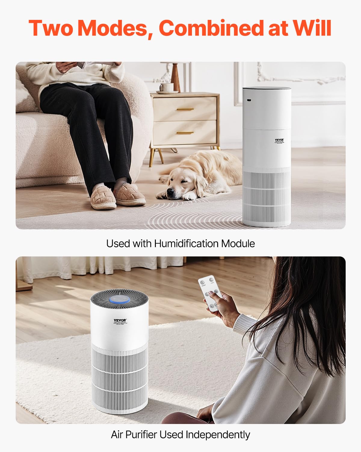 VEVOR 2 in 1 Air Purifier with Humidifier, Covers Up to 1090 ft² in One Hour, True HEPA 11 Filter, 22dB Quiet, Filters Up to 95% of Smoke, Dust, Pet