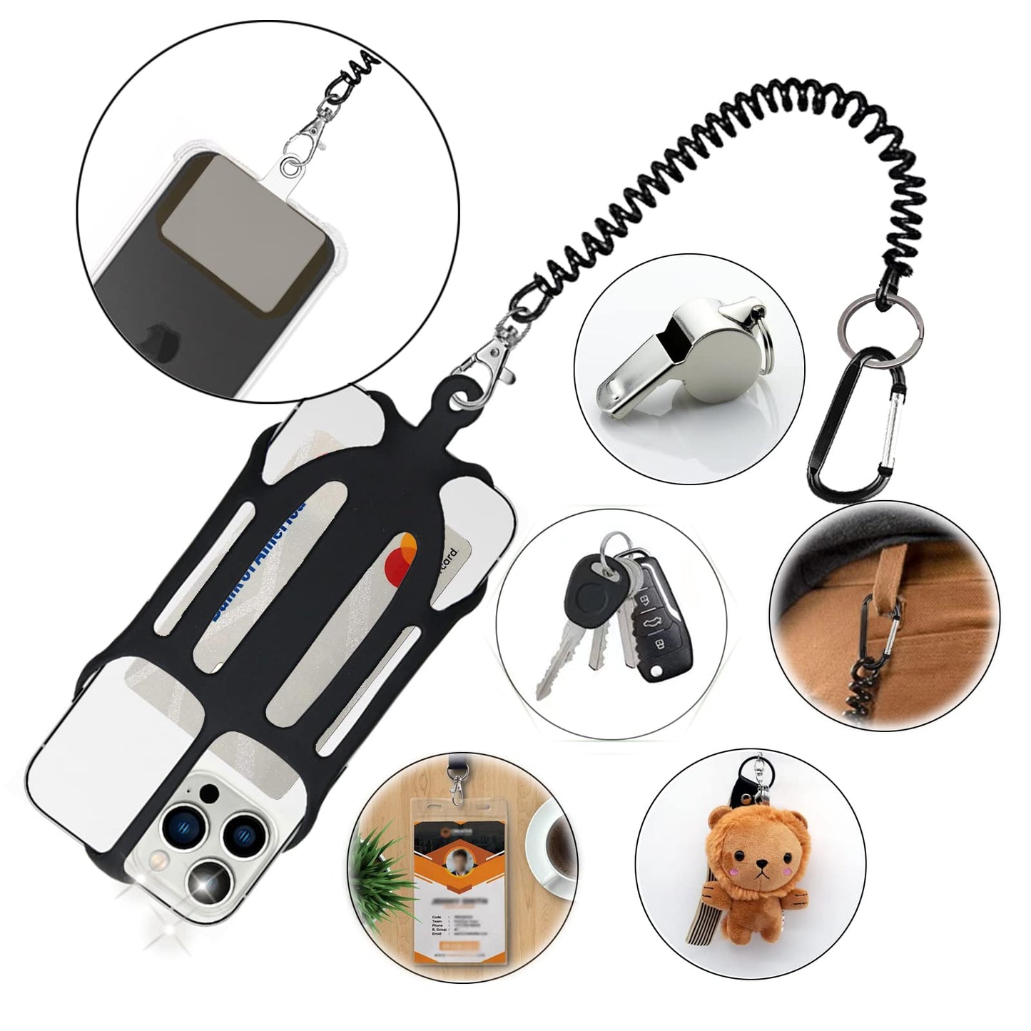 Prime Comfort Phone Tether with 2 Patch and Silicone Phone Holder,2 in 1 iPhone Lanyard Tether with Carabiner Clip for Anti-Drop,Fits Most Cell Phones