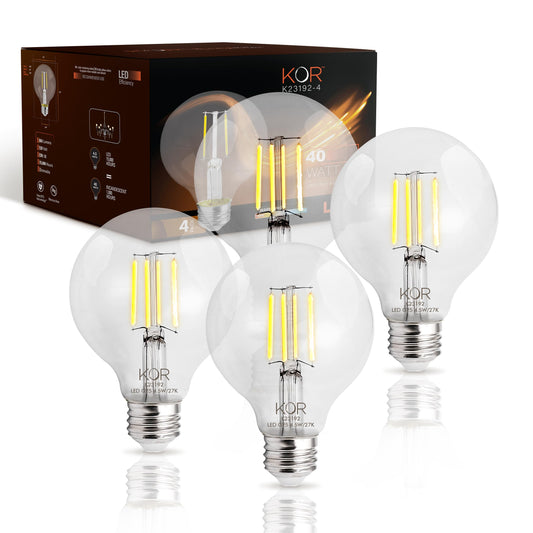 KOR G25 LED Globe Light Bulbs, 40W Equivalent, 2700K, Dimmable, 4-Pack