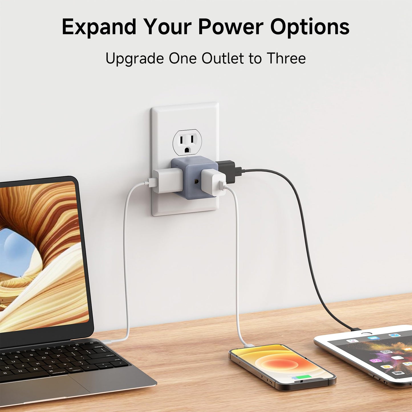 Cable Matters [UL Listed] 3-Pack 3 Outlet Wall Adapter (Grounded Cube Tap, Outlet Splitter, 3 Way Plug Adapter, 3-Prong Power Splitter), Gray