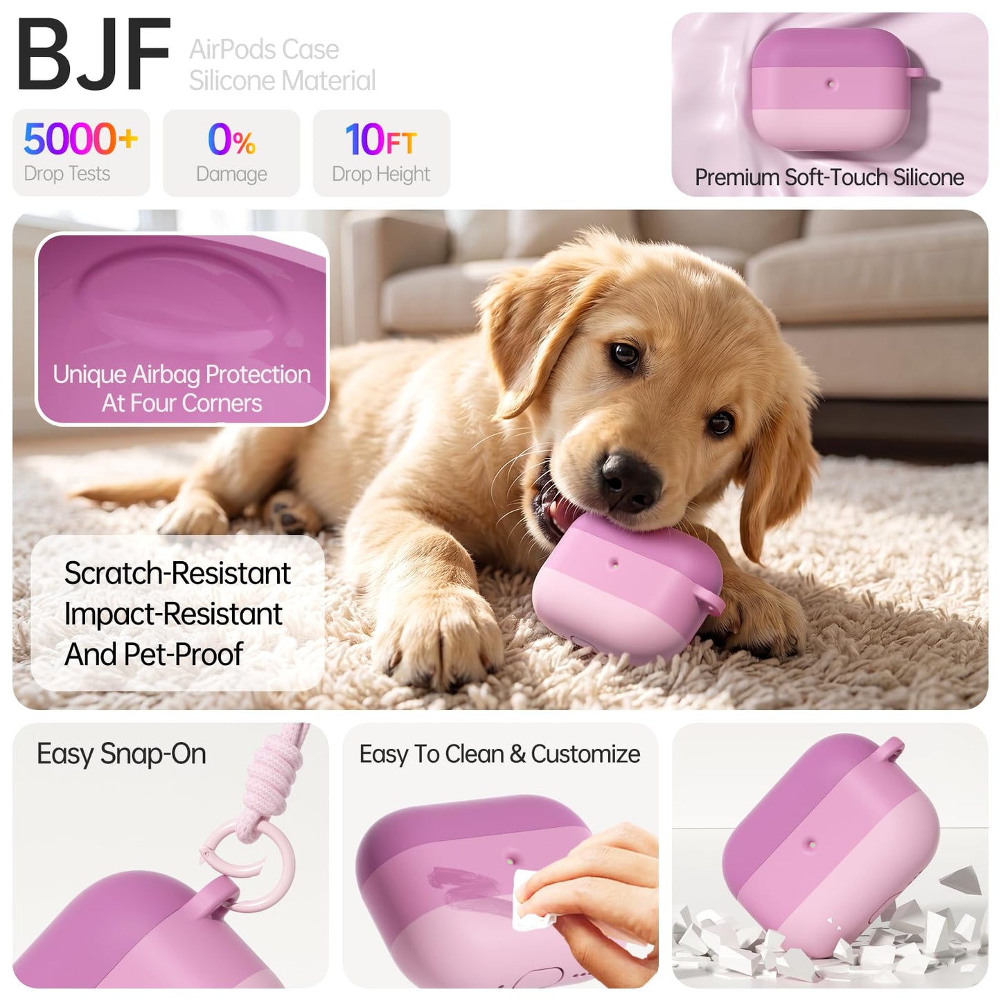 BJF for AirPods Pro 3 Case (2025), 3 Color Gradient Pink