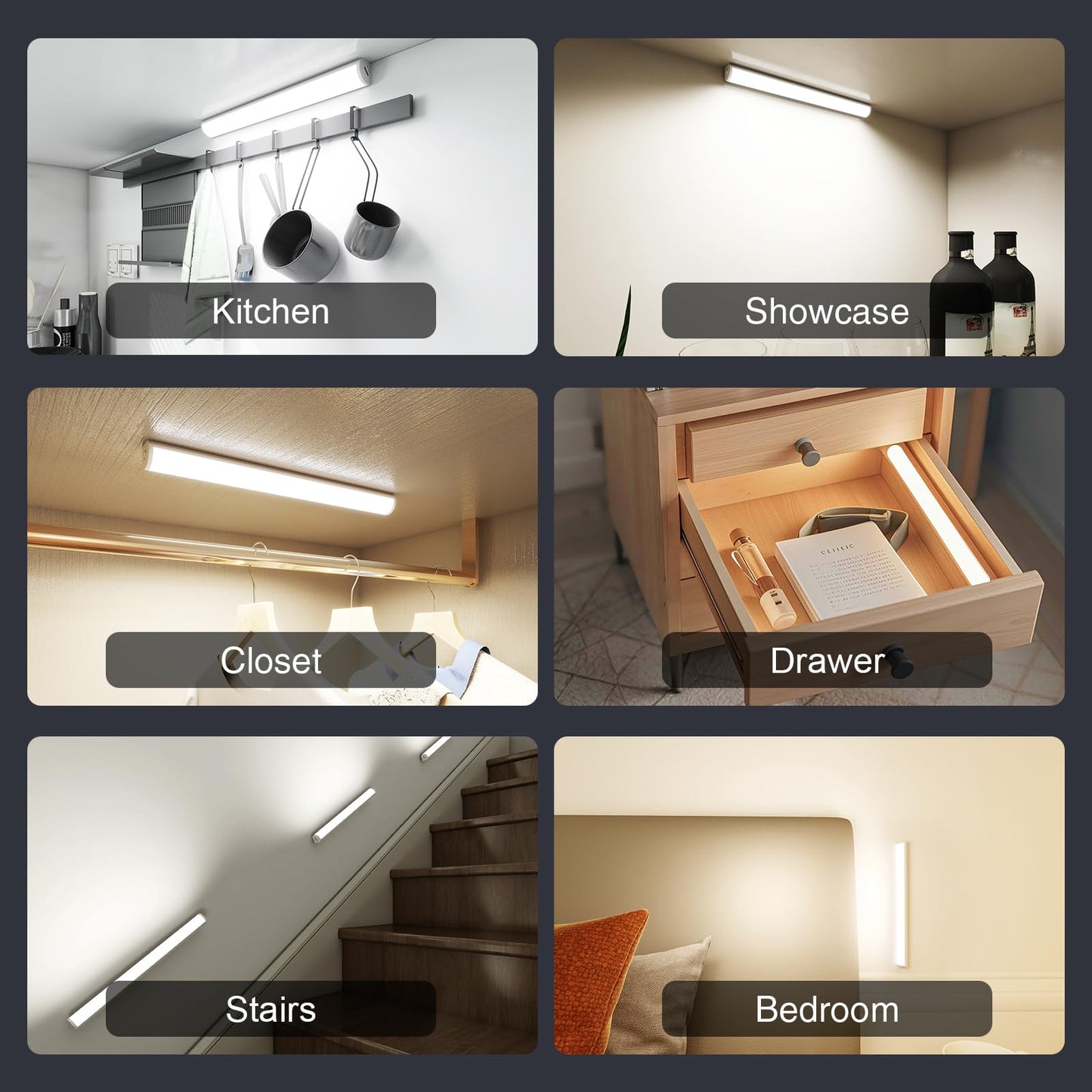 Under Cabinet Lighting Wireless with Remote,Rechargeable Battery Operated Closet Lights,3 Color Magnetic Dimmable led Strip Lights,Under Counter