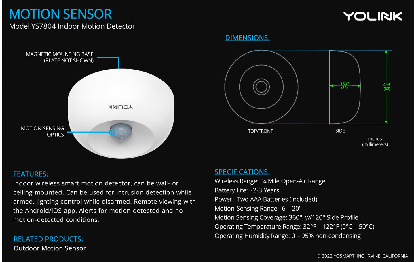 YoLink SpeakerHub & Two Motion Sensor Smart Home and Security Kit - Audio Hub Plays Tones/Sounds, Spoken Messages, LoRa-Powered ¼ Mile Range, WiFi