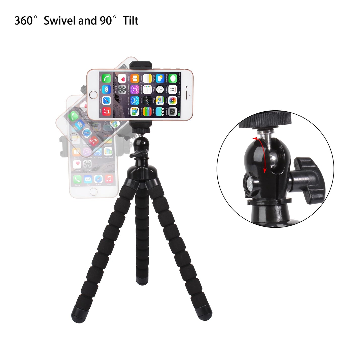 Phone Mini Tripod, Ruittos Premium Flexible Mobile Phone Tripod Stand Compatible with iPhone Samsung Go Pro, Small Digital Camera, Black