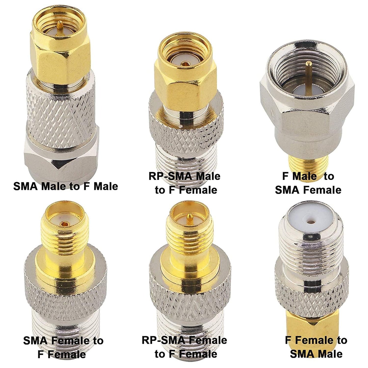 Boobrie F to SMA/RP-SMA Kit 6 Pack F Type to SMA and RP SMA Set SMA to RG6 Adapter Female to Female Coaxial Connector Female to Male Coax Adapter