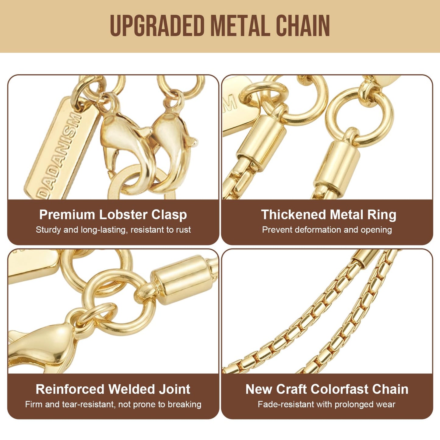 Dadanism Phone Wrist Strap Metal Phone Chain Wristlet Strap, Detachable Cellphone Lanyard Wrist with Tether Tab, Hands-Free Phone Charm for Women