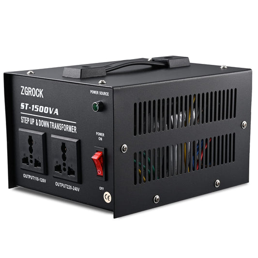 ZGROCK 1500W Voltage Converter Transformer Heavy Duty Step Up/Down- 110 / 220V- Circuit Breaker Protection