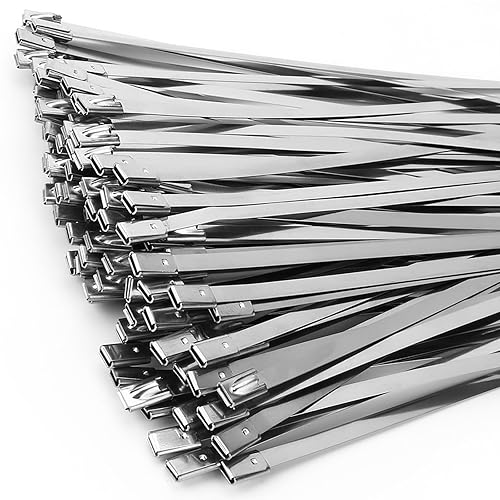 Metal Zip Ties of 100 Pcs, 11.8 inch 304 Stainless Steel Cable Ties, Heavy Duty Metal Zip Ties for Exhaust Wrap, Heat Resistant Fencing Ties.
